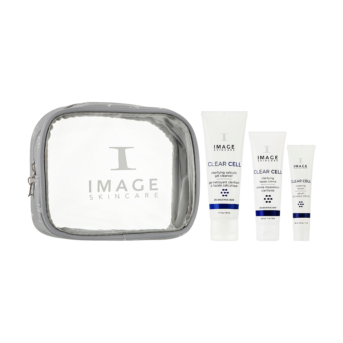 Набір для обличчя Image Skincare Clear Skin Solutions Trial Kit (гель для вмивання, 50 мл + сироватка, 14 г + крем-гель, 28 г + косметичка)