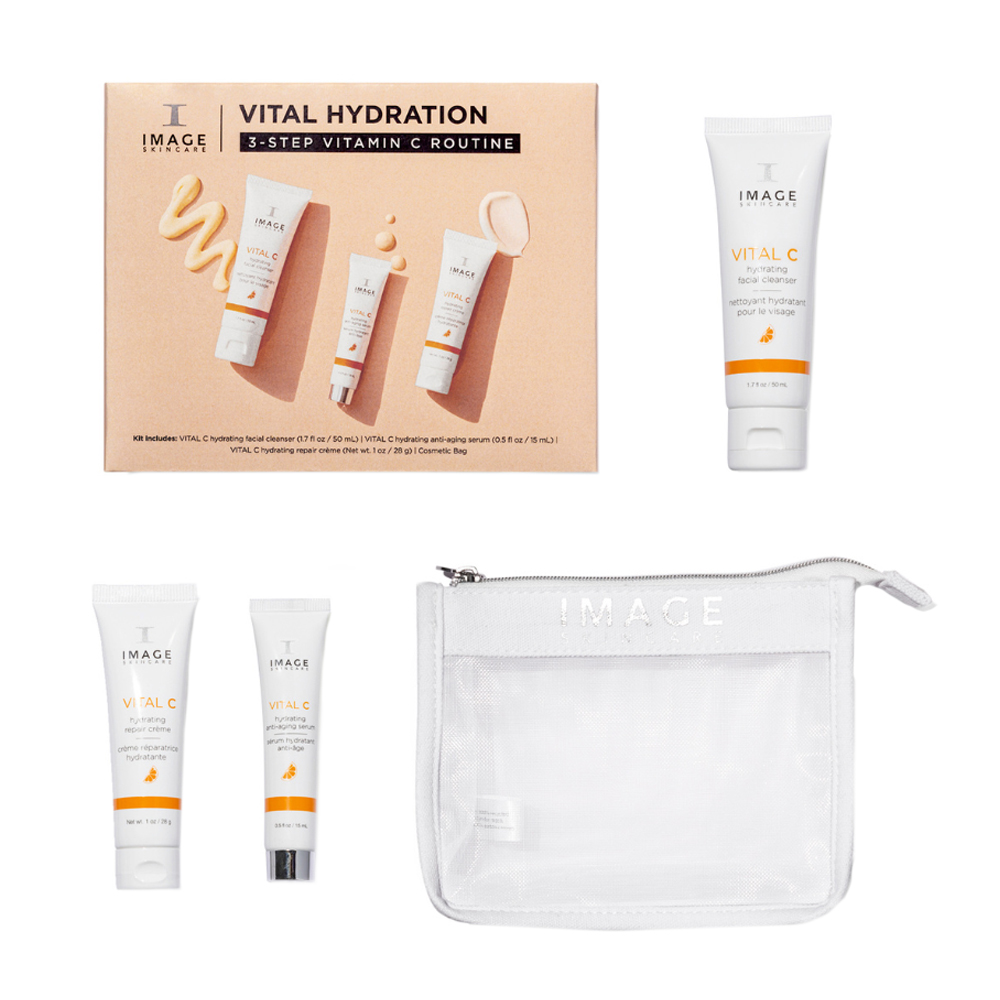 Набір для обличчя Image Skincare Vital C Hydration (засіб для очищення, 50 мл + сироватка, 15 мл + крем, 28 г + косметичка)