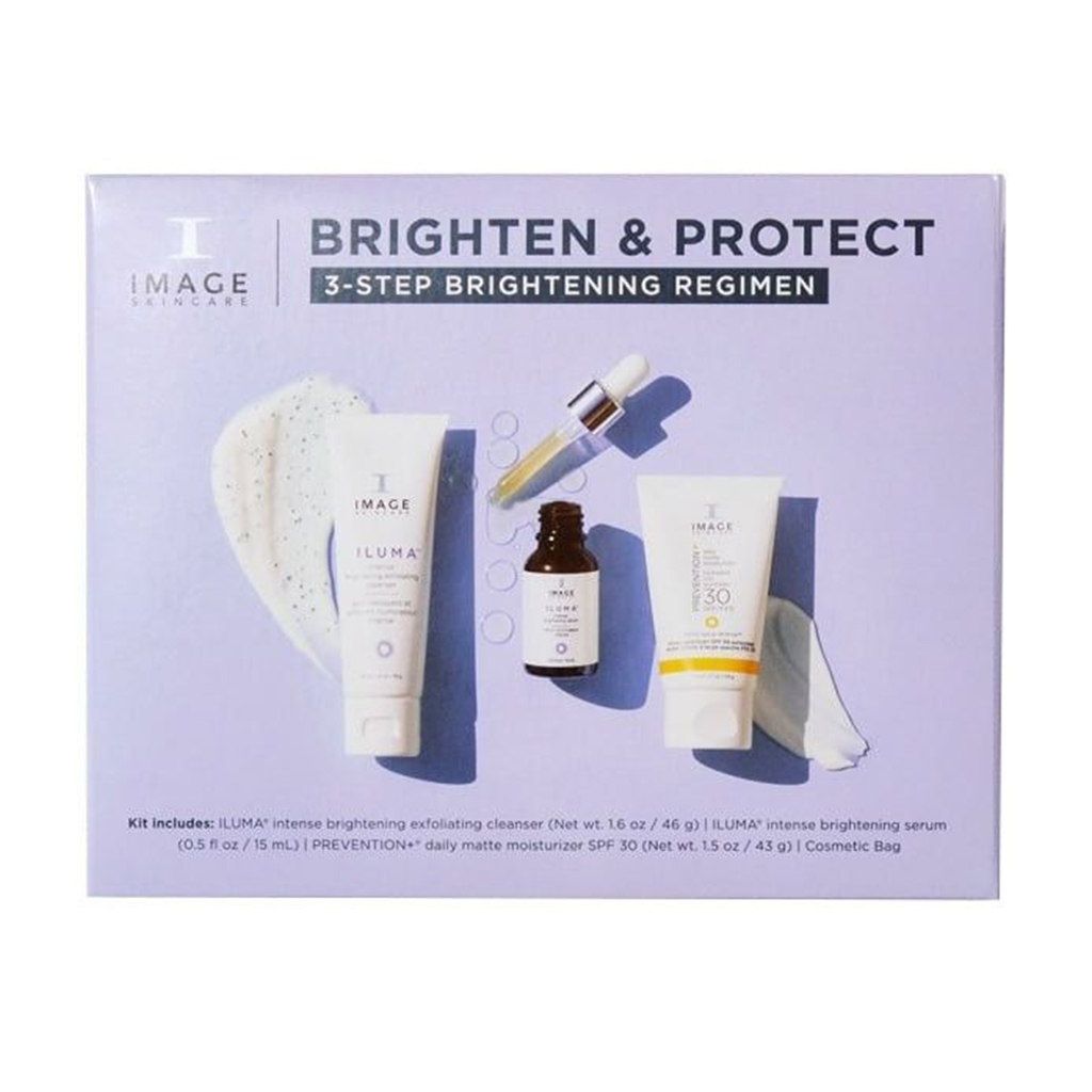 Набір Image Skincare Brighten &amp; Protect 3-Step Brightening Regimen (очищувальний засіб, 46 г + сироватка, 15 мл + денний крем, 43 г + косметичка)