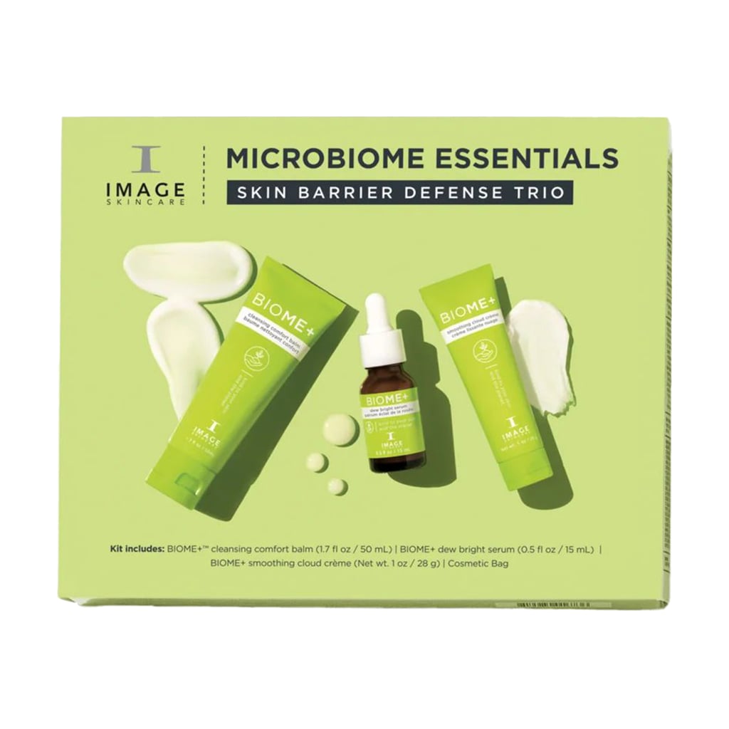Набір Image Skincare Microbiome Essentials Skin Barrier Defense Trio (очищувальний бальзам, 50 мл + сироватка, 15 мл + крем, 28 г + косметичка, 1 шт)